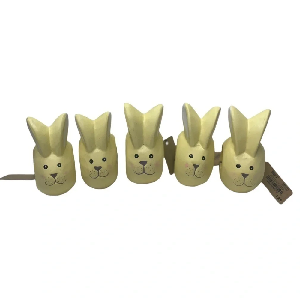 NWT Pier 1 Light Yellow Easter Bunny Painted Napkin Holders Set of 5
